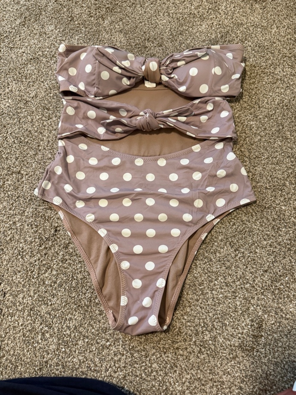 Vick Polka Dot Mauve One Piece Cutout Swimsuit - 2 front function ties
